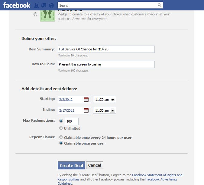 Define your Facebook Offer