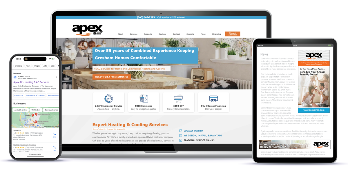 HVAC Contractor Advertising - Digital Marketing for Apex Air in Vancouver WA by City Ranked