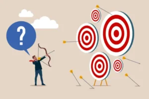 a visual metaphor for audience targeting in search engine marketing - small business owner not sure which target to aim for, missing them all